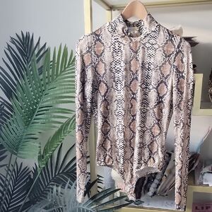 Vestique Snakeskin Print Bodysuit - Tan and Brown - Size Large
